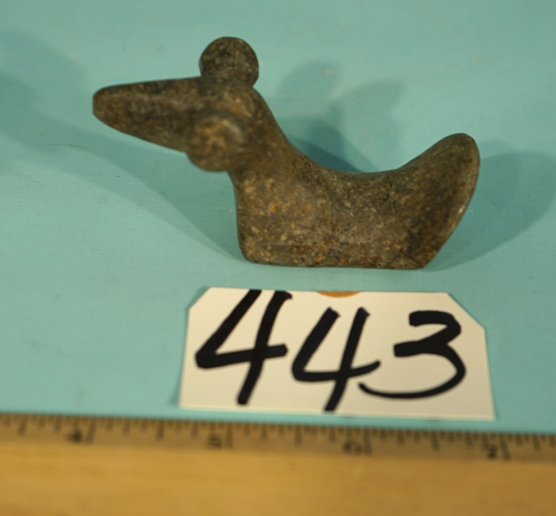 Rare Authentic Archaic Pop Eyed Birdstone Collector's Artifact: This complete Birdstone was recovered from Indiana several years ago. This one has been part of several collections since it was found. The Birdstone was made during the Archaic Period from Gray Grani