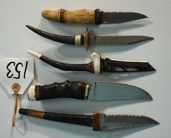 Five Hunting Knives made from Horn and Antler Parts