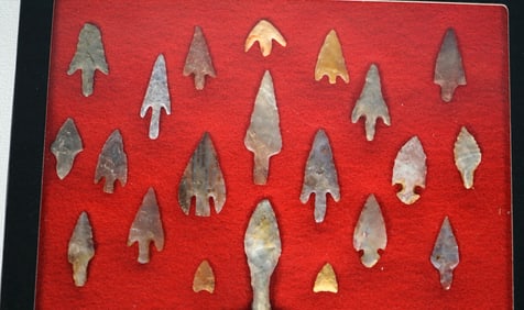 (21) Authentic Neolithic Arrowheads and Bird Points Artifacts in New Display Case
