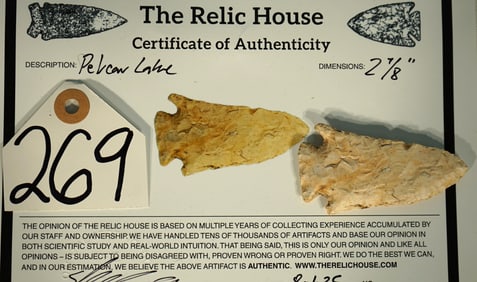 Authentic Pelican Lake Spear Point Indian Artifact Arrowhead with COA
