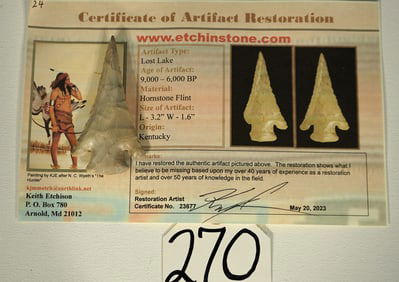 Authentic Archaic Period Lost Lake Spear Point Indian Artifact Arrowhead