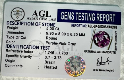 Gorgeous Round cut 5.00Ct. Natural Alexandrite Loose Gemstone from Brazil