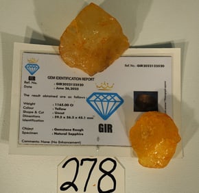 Rough and Uncut Natural 1165.00Ct. Yellow Sapphire with GIR COA Certificate Card