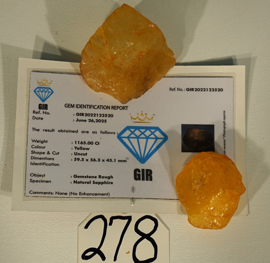 Rough and Uncut Natural 1165.00Ct. Yellow Sapphire with GIR COA Certificate Card (1 of 4)