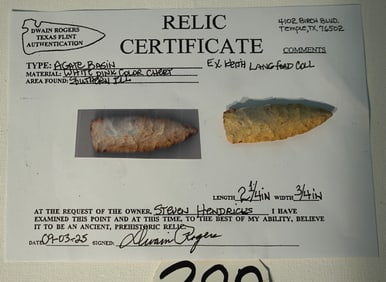 Authentic Agate Basin with D. Rogers COA Indian Artifact Arrowhead