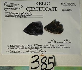 Authentic Corner Tang Knife with Rogers COA Indian Artifact Arrowhead