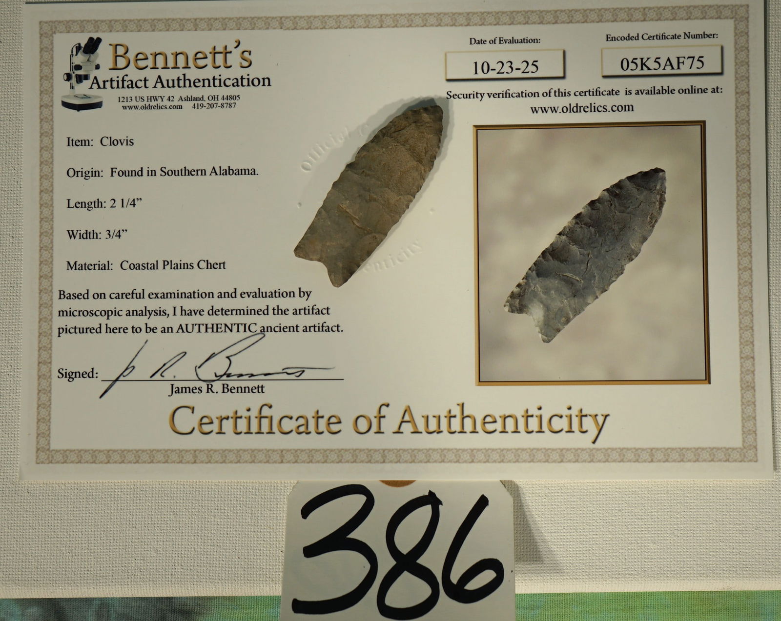 Paleo Clovis Point with Bennett COA Authentic Indian Rare Artifact Arrowhead (1 of 4)