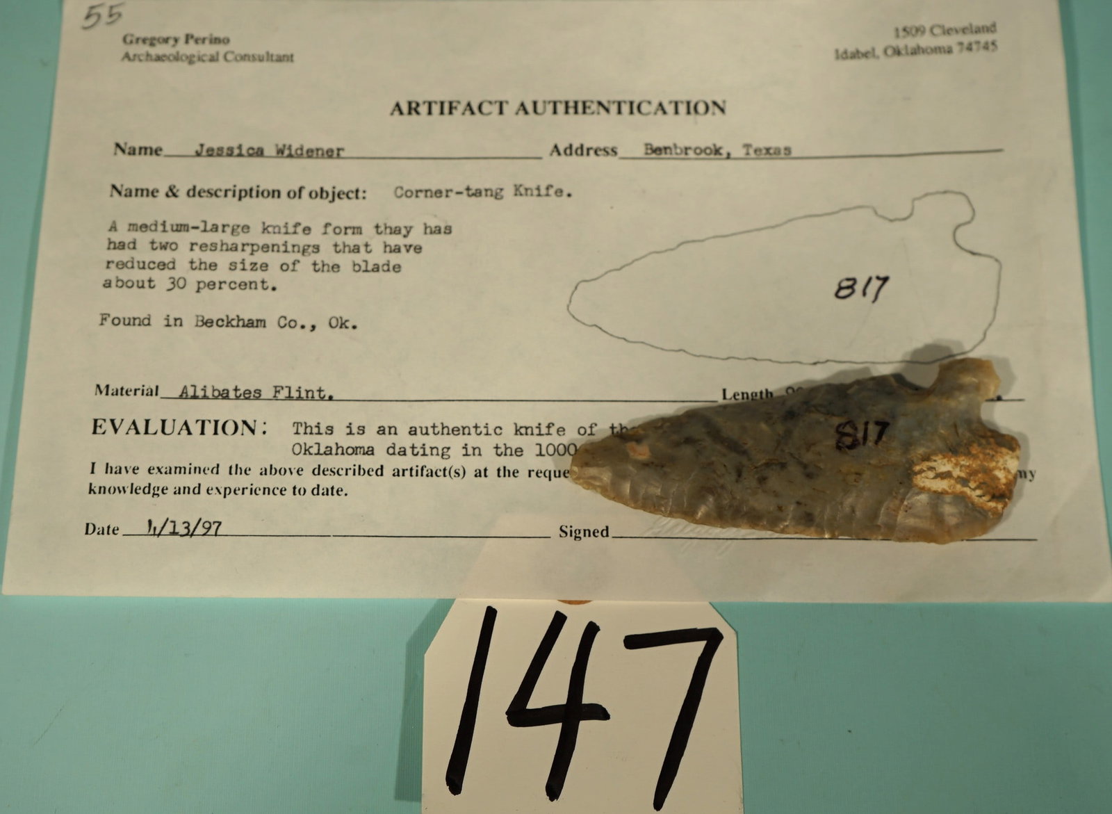 Authentic Corner Tang Knife Artifact with Gregory Perino COA (1 of 4)