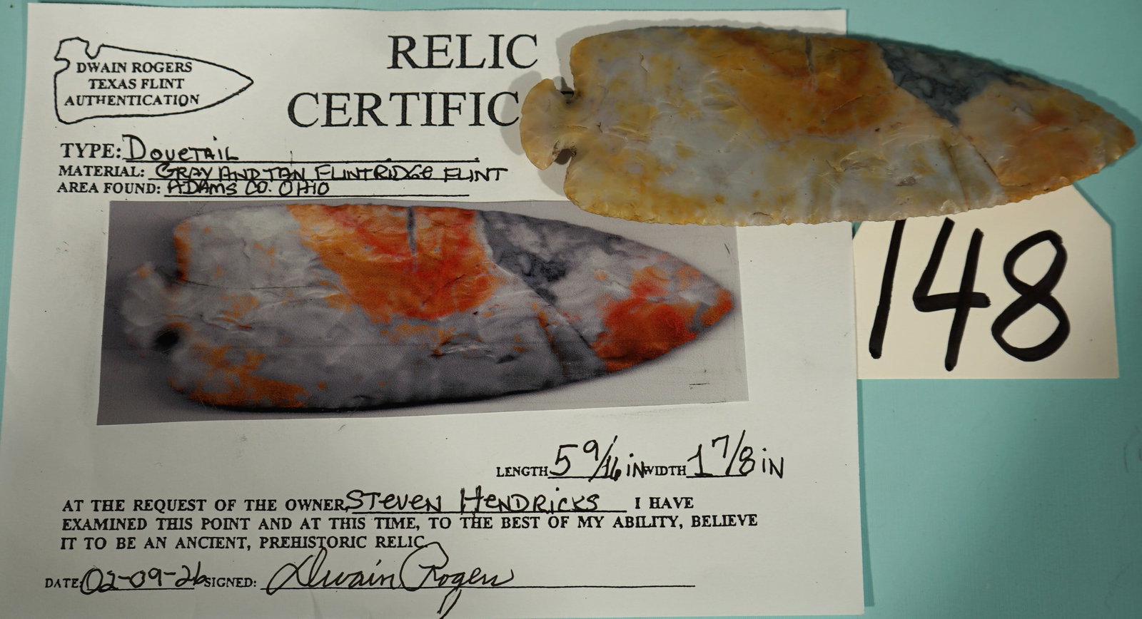 Authentic Large 5 1/2" Top Shelf Beautiful Flintridge Flint Dovetail Spear Point Artifact with Dwain (1 of 8)