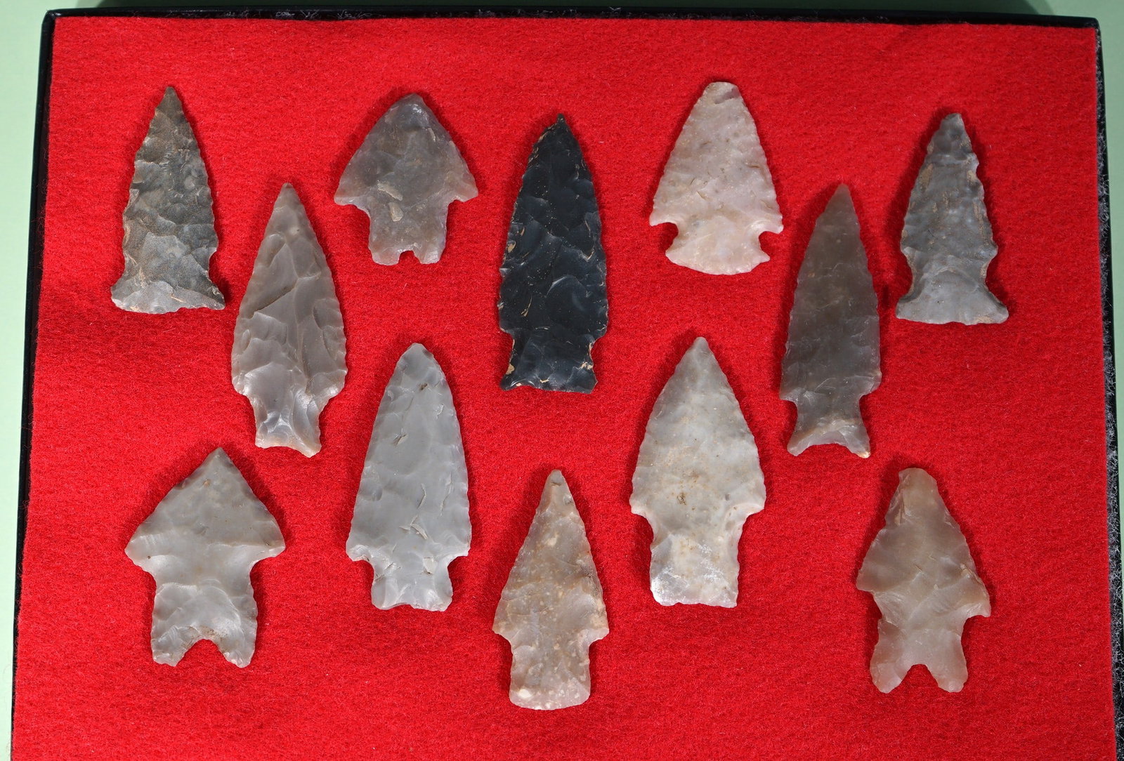 (12) Authentic Arrowheads and Spear Points Arrowheads from Texas in Artifact Display Case (1 of 3)