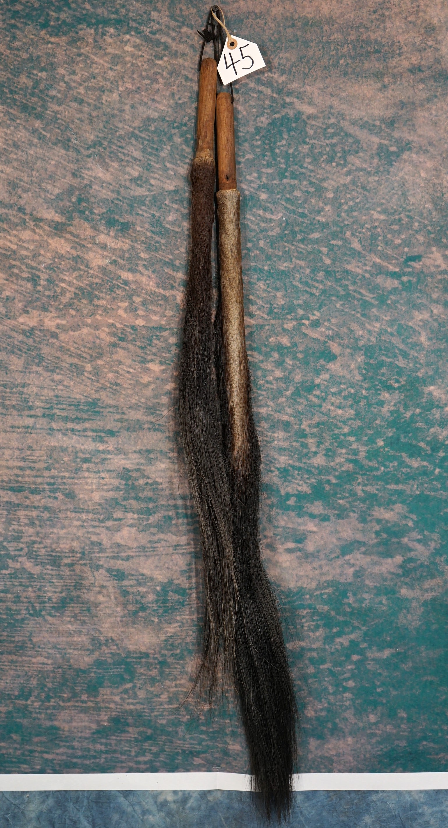 African Blue & Black Wildebeest Tail Flyswatters Taxidermy: These Flyswatters are often made by the skinner, or tracker, for the hunter on Safari. These make great trophy room decor and they do a great on the flies.