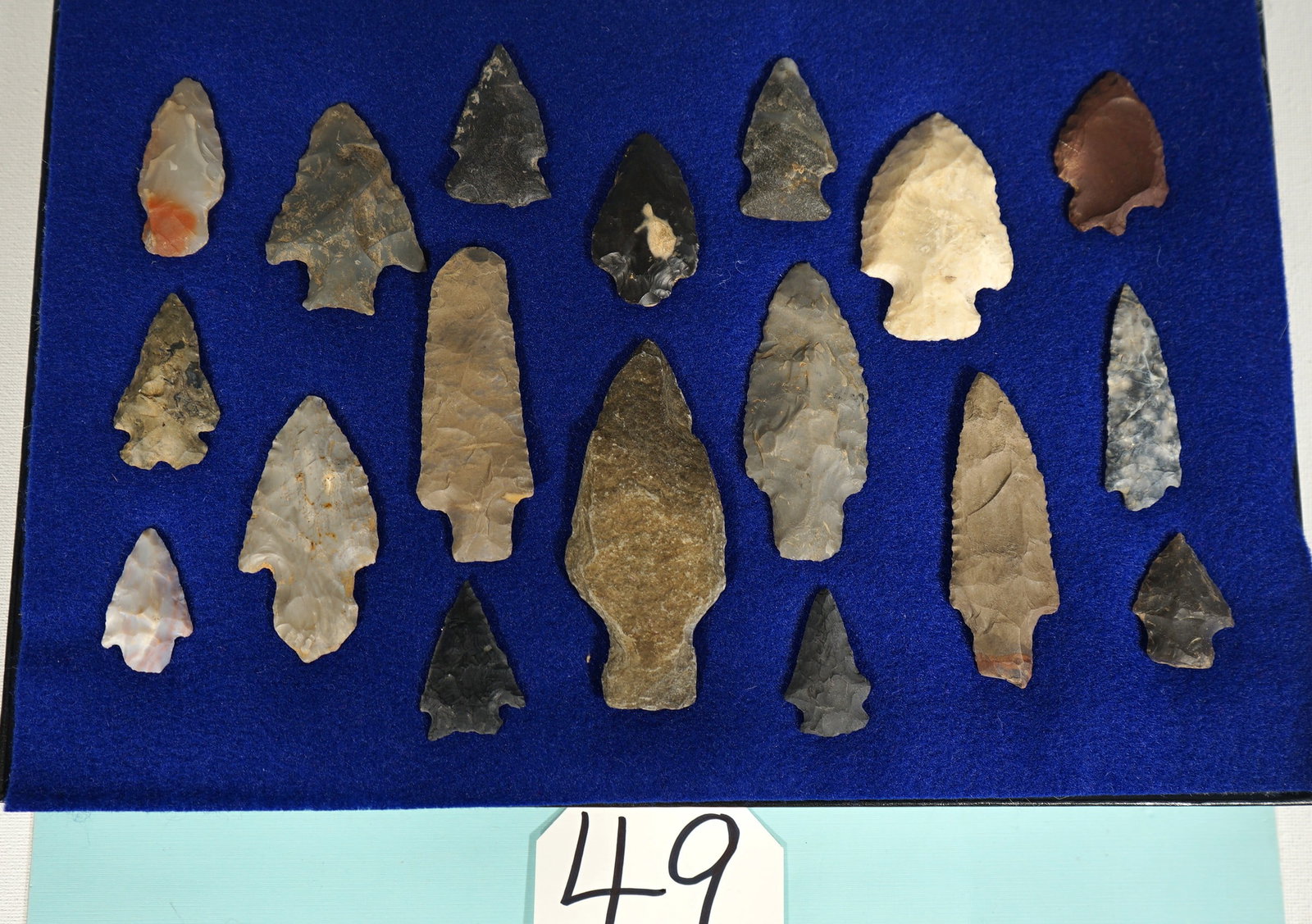 (18) Authentic Archaic Spear Points & Arrowheads in Artifact Display Case (1 of 3)