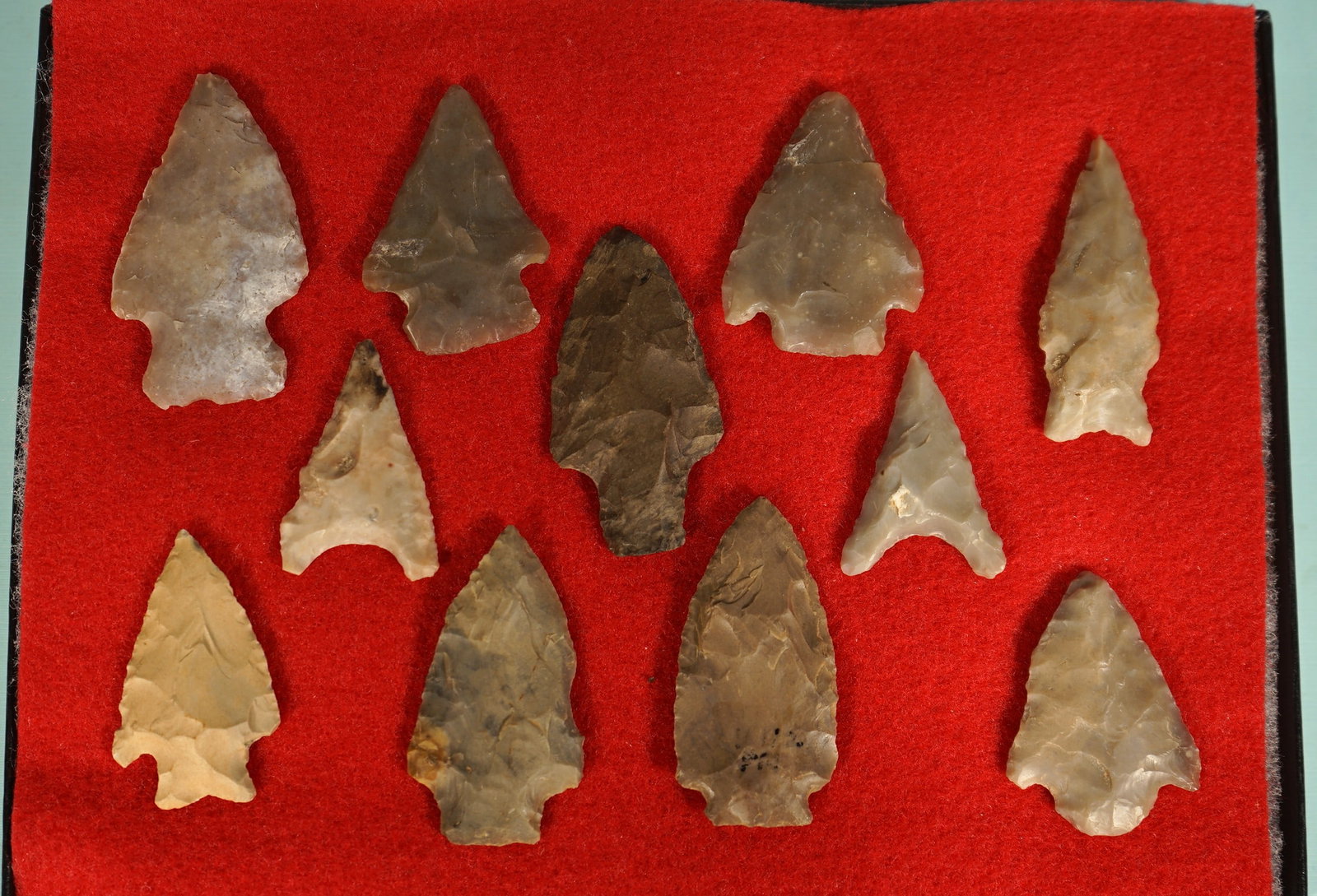 (11) Authentic Spear Points & Arrowheads in a Artifact Display Case (1 of 3)