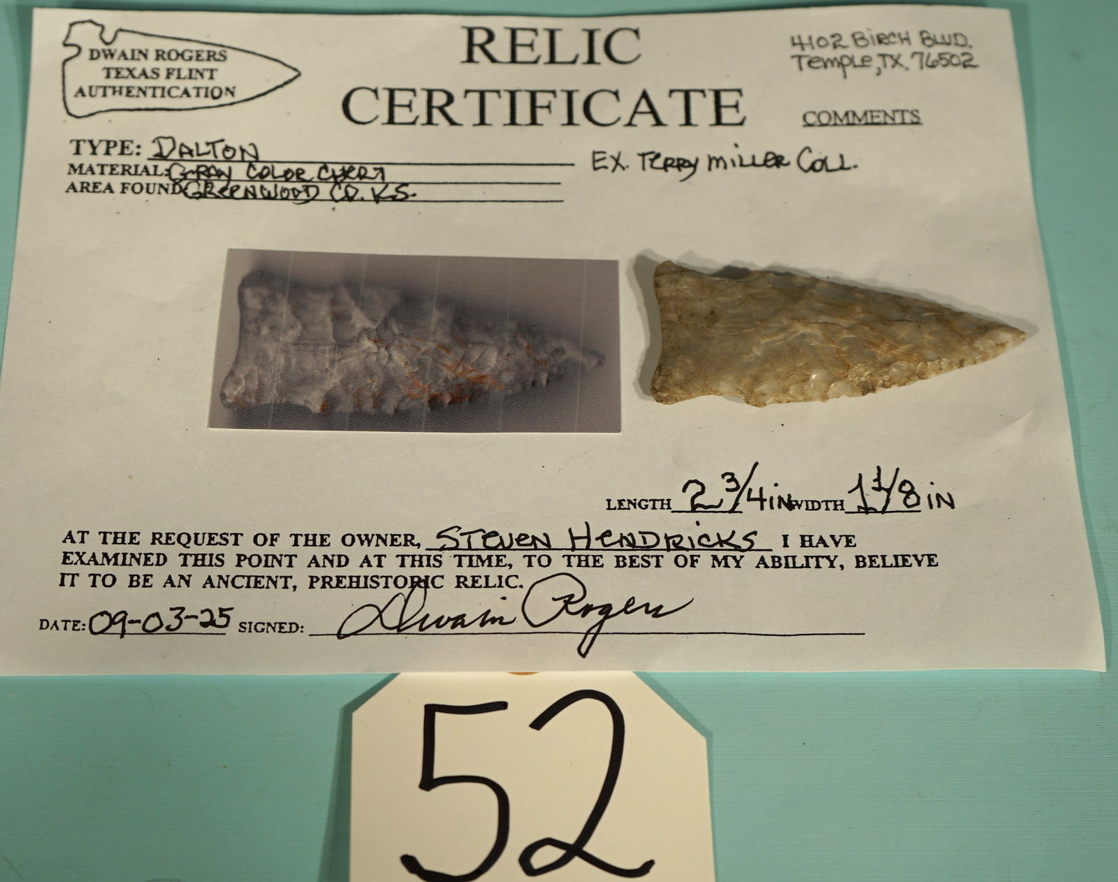 Authentic Trans-Paleo Dalton Spear Point Arrowhead with Dwain Rogers COA (1 of 4)
