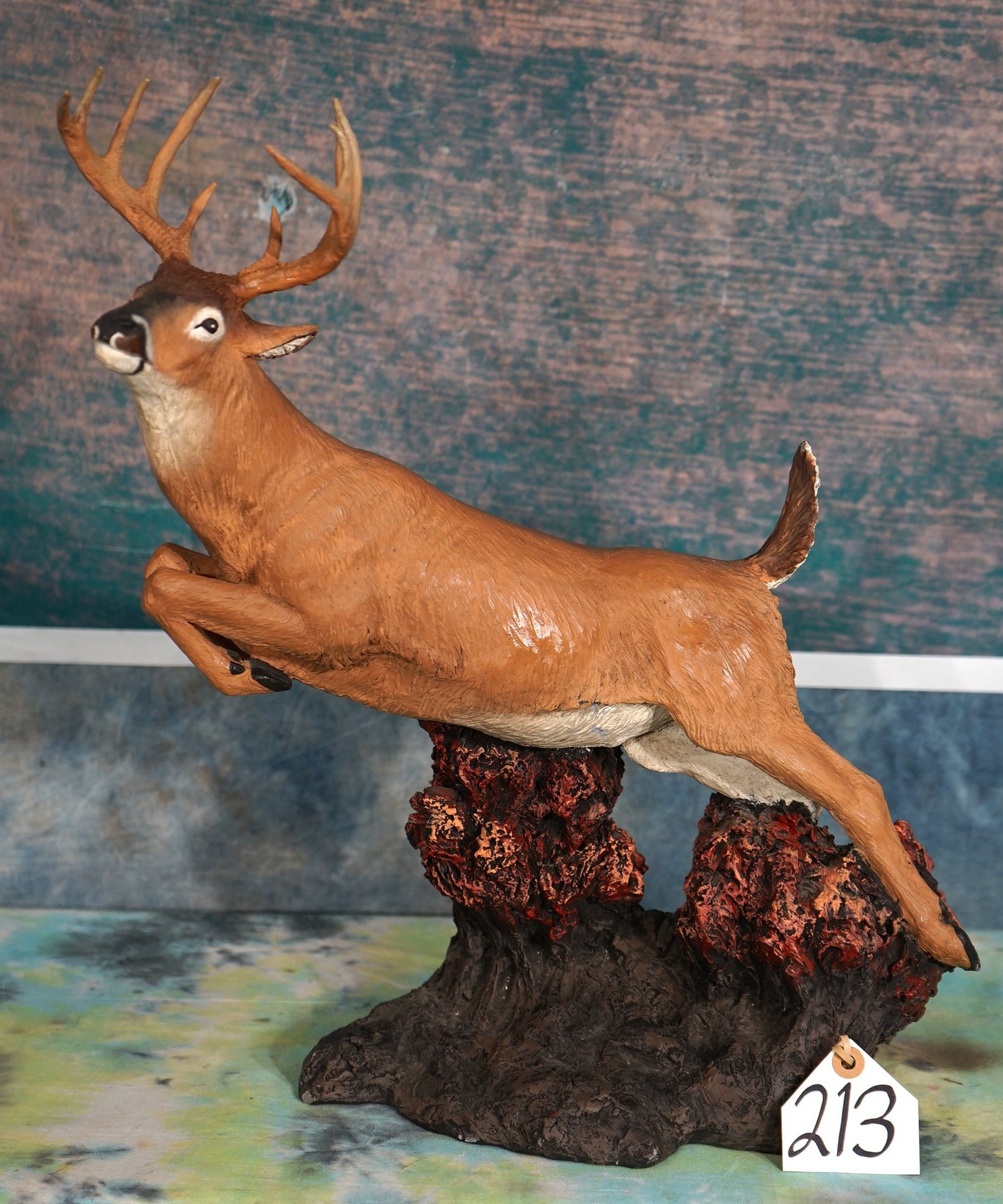 Beautiful Hand Painted Bronze of a Leaping Whitetail Deer (1 of 2)
