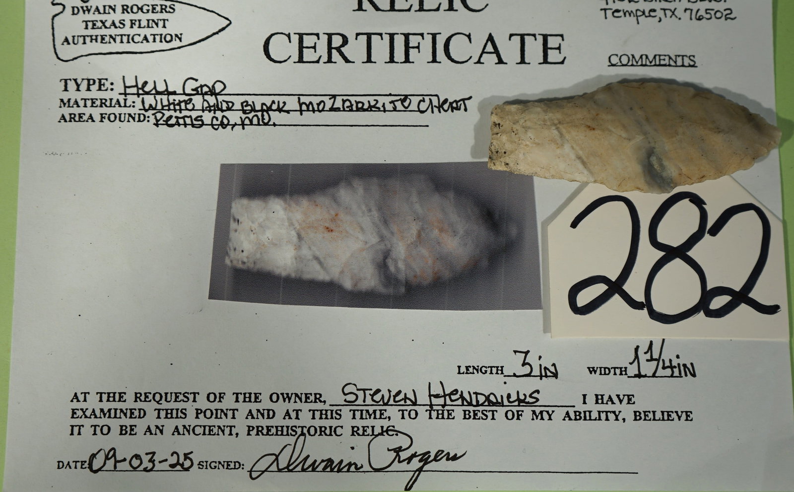 Authentic Hell Gap Paleo Artifact with a Dwain Rogers COA (1 of 3)
