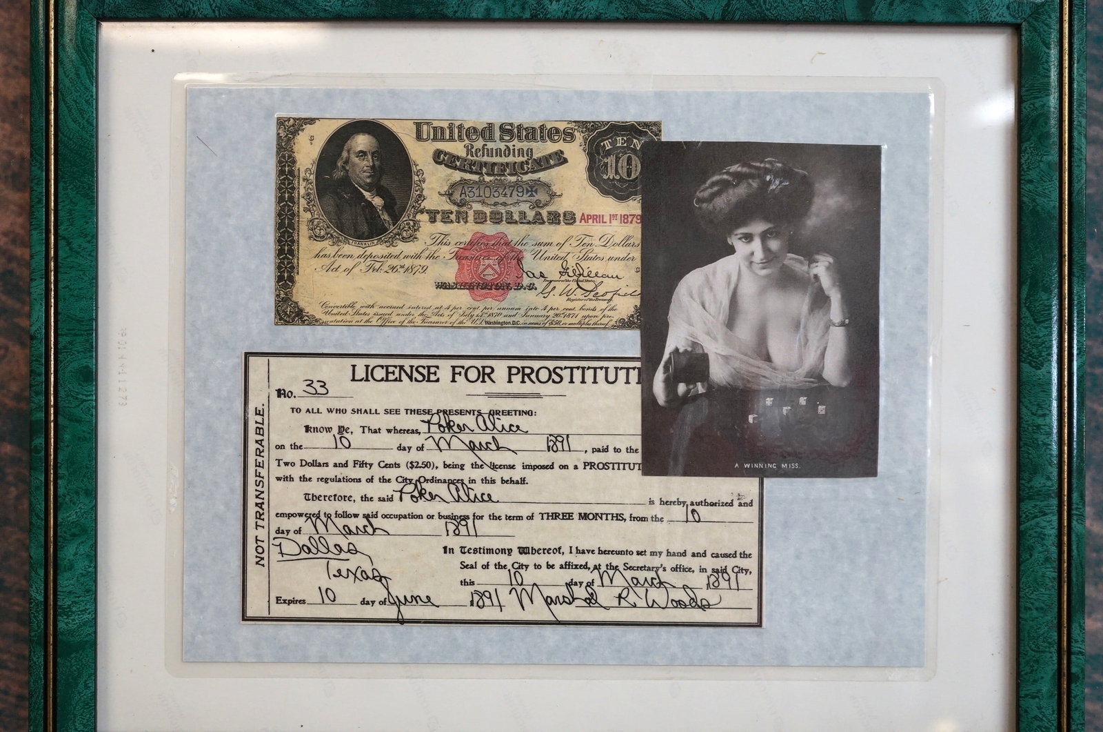 Good Quality Framed Copy of a Old West Prostitution License (1 of 4)