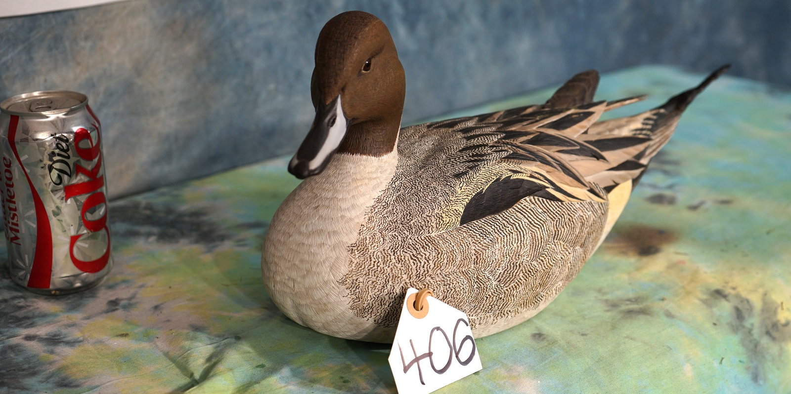 Gorgeous Pintail Drake, Hand Carved & Painted Display Duck Decoy, by Larry Inman: About 25 years ago this Decoy by this Artist sold for $ 1500.00. Today it should be worth $ 2,000.00. But unfortunately, about 2" of the tail tip broke off and was lost. We made a fast attempt to buil