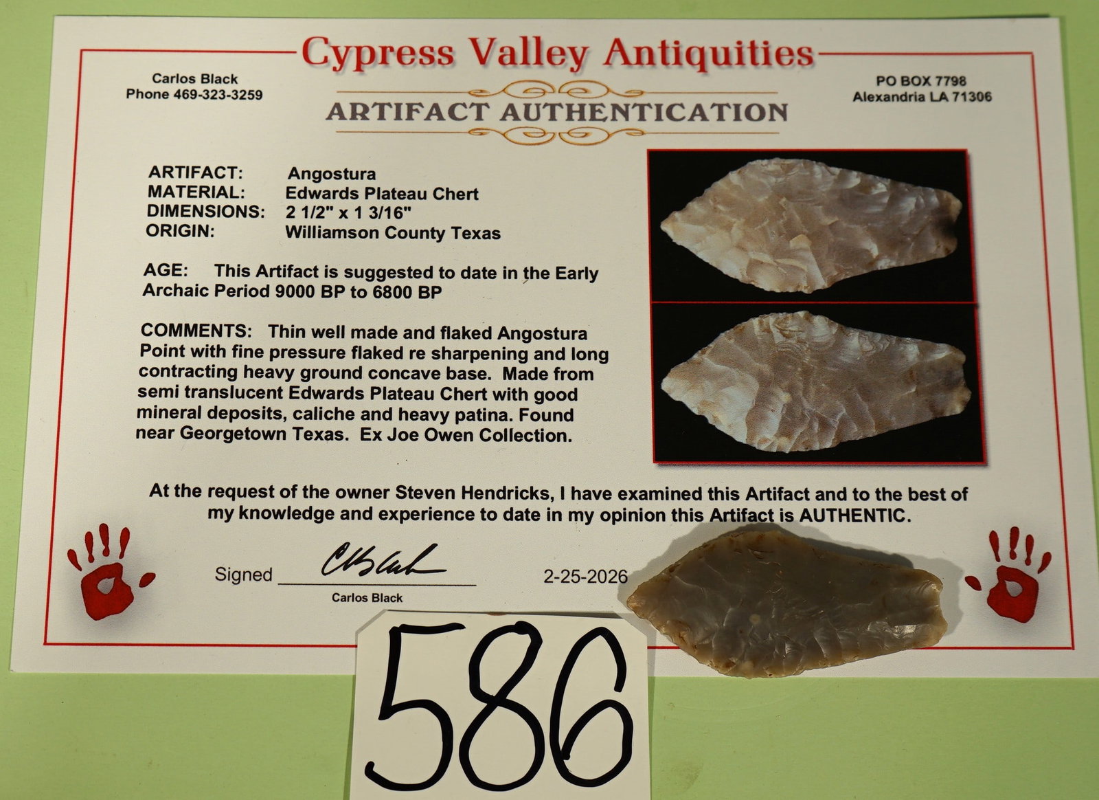 Angostura 2 1/2" Authentic Spear Point or Knife Artifact with Carlos Black COA (1 of 5)