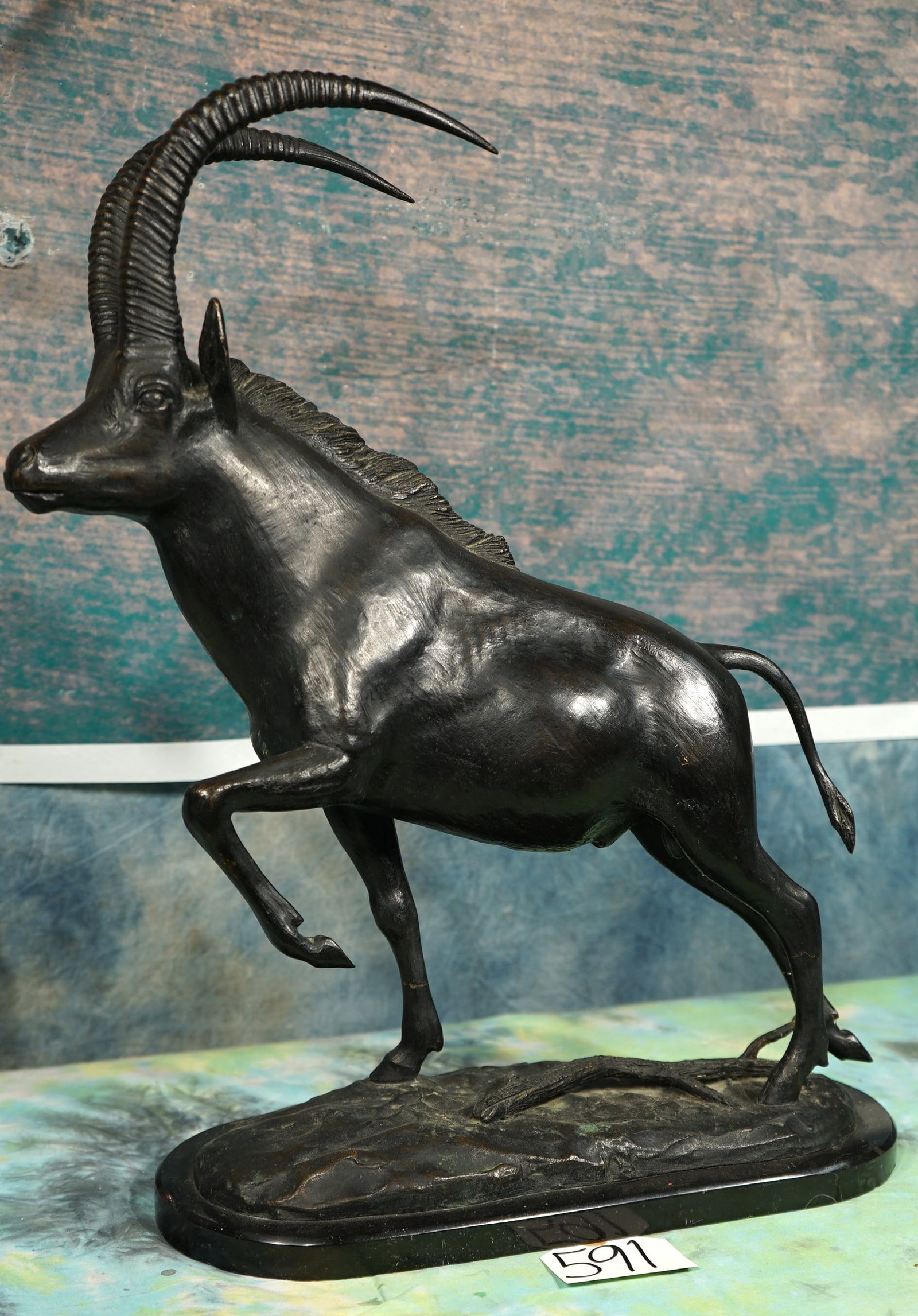 Large African Sable Bronze by Mario Zamora #4 of 10: This Bronze is 16" long, and 19 1/2" high. Only 10 were made of this beautiful Bronze. This one is number four. The Bronze has a solid oval marble base. The Sable has excellent detail. Mario Zamora wa