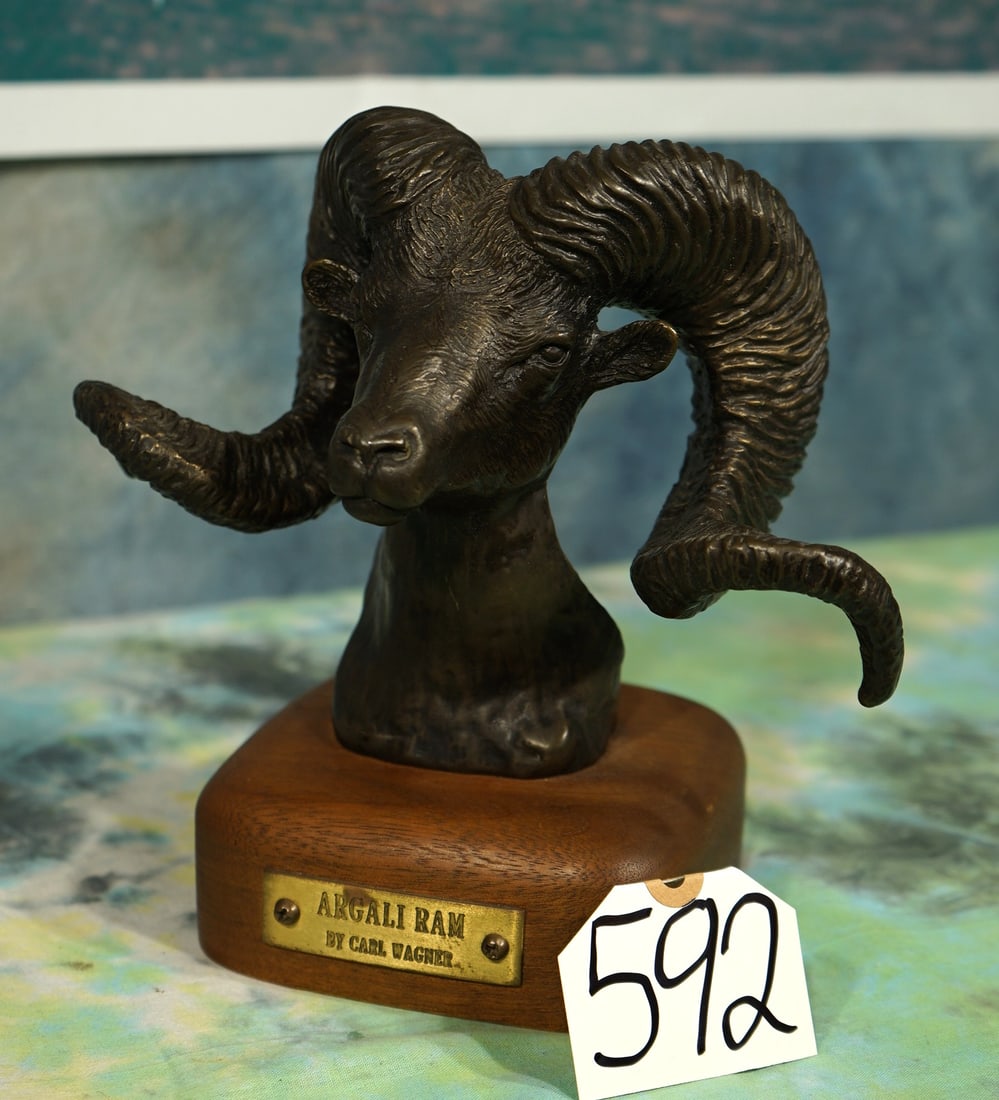 High Altai Argali Head & Shoulder Bust by Carl Wagner: This Bronze Bust was number 37 of 100. It was made in 1982. The Bronze is in excellent condition with a nice wood base.