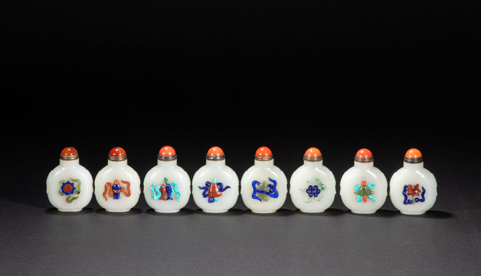 Qing Dynasty Hetian jade eight treasure snuff bottle a group (1 of 20)