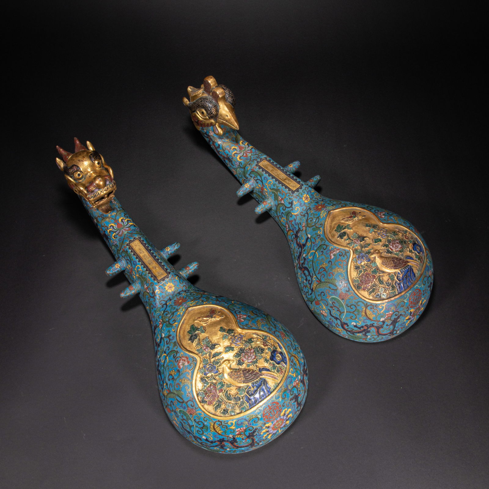Qing Dynasty cloisonne hanging screen pair (1 of 17)