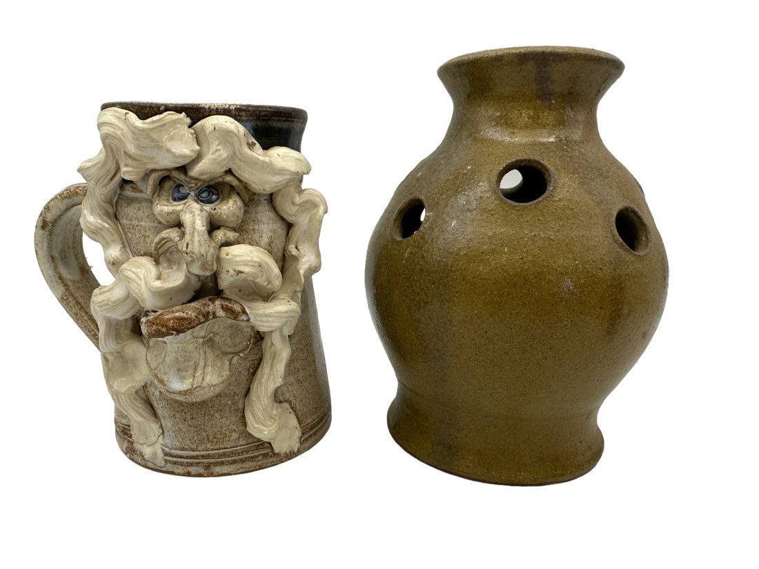 Pottery Mug & Flower Frog Signed Henry Freeman 1993 (1 of 3)