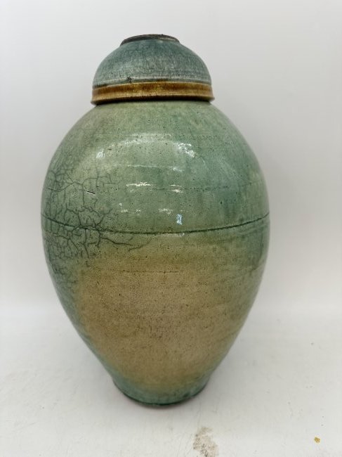 Tall Lidded Pottery Vase Signed STUART (1 of 3)