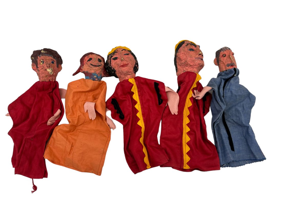 Lot of 5 Handmade Folk Art Paper Mache Head Puppets (1 of 2)