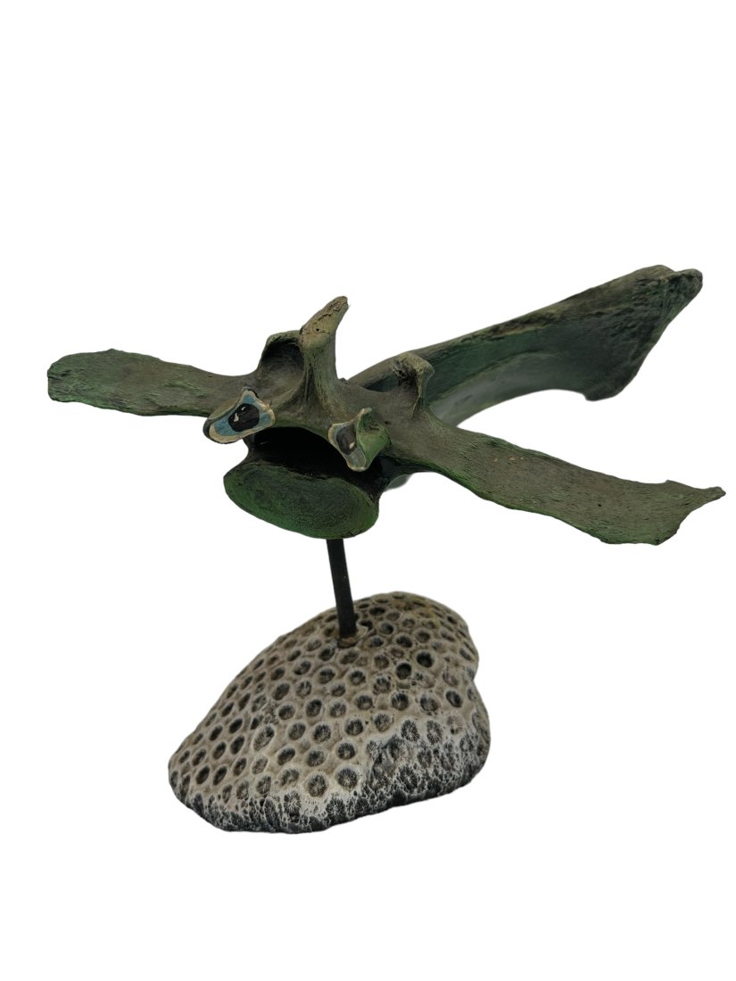 Folk Art Carved Wooden Eel Mounted In Stone: Good condition. 10 inches long. Signed on bottom "15 RAT"