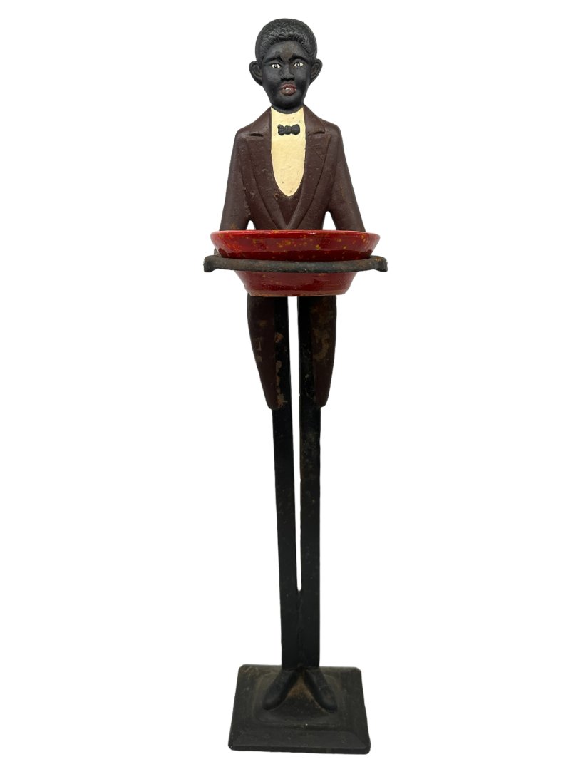 Tall Black Man Cast Iron Butler with Pottery Bowl (1 of 7)