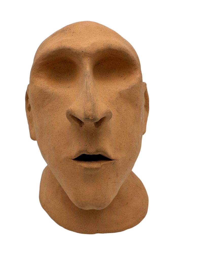 Unglazed Pottery Face Jug Signed R.H. (1 of 4)