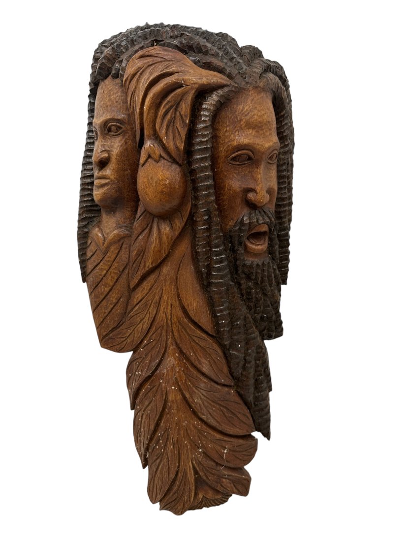 Large Wood Carving of 2 Faces (1 of 4)