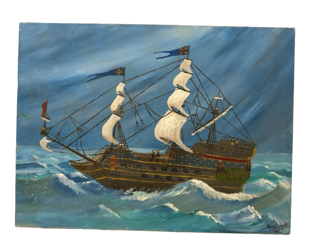 Painting On Canvas Sailboat Journey ~ Greg Kimsey 1980: Good condition. Measures 24 x 18 inches.
