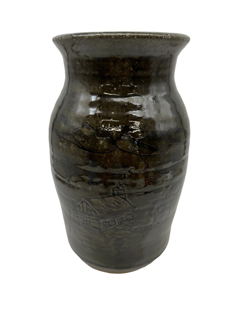 David Meaders Pottery Vase Inscribed Farmhouse Mountain Scene (1 of 5)