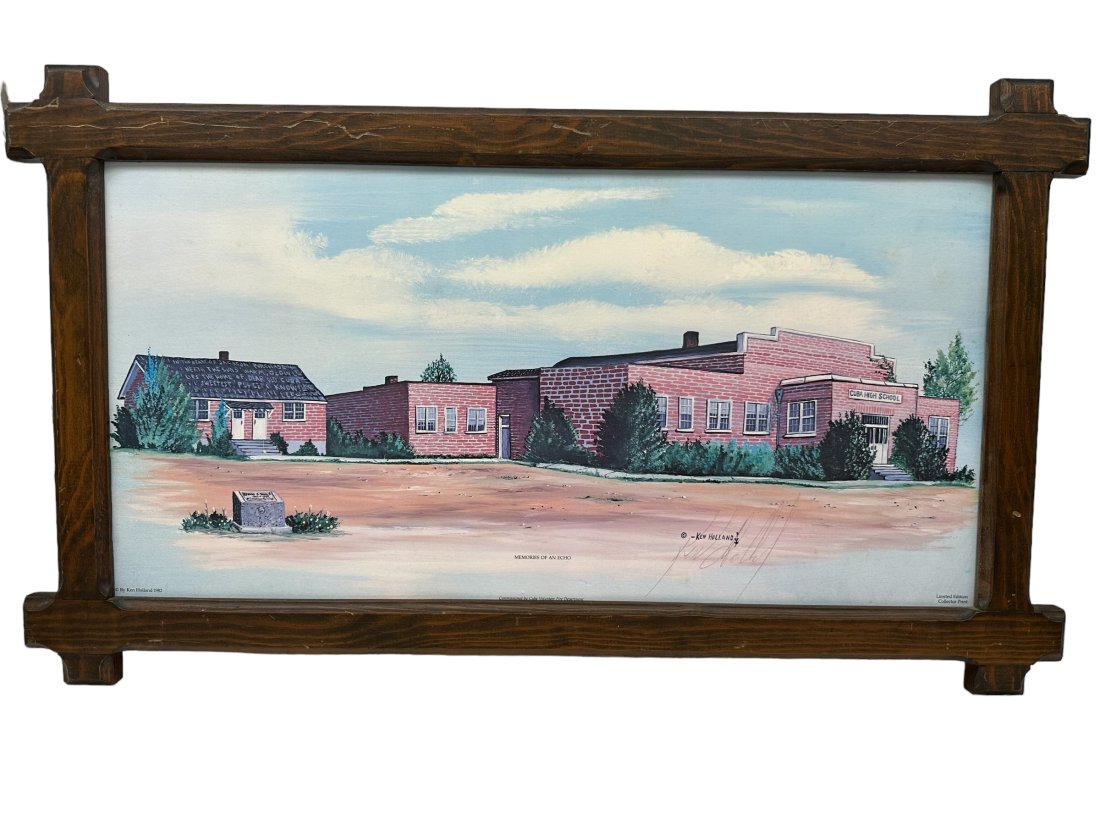 1982 Ken Holland Signed Print ~ Cuba High School Kentucky: Good condition. Frame measures 28.5 x 16.5 inches.