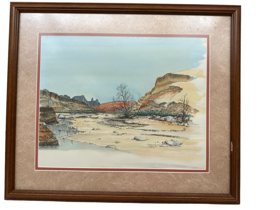 Anthony Shemroske 1974 ~ Big Bend Texas Framed Sketched Artwork: 21.785 x 18.5 inches. Matted and framed.