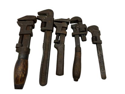 Lot Of 5 Antique Pipe Wrench Tools ~ Iver Johnson ~ Billings ~ Stillson: Used condition. Selling as-is. See photos