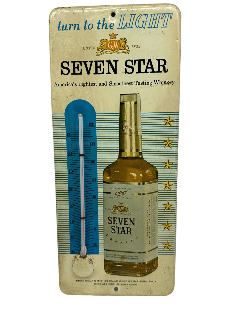 Vintage Seven Star Whiskey Metal Advertising Thermometer (1 of 3)