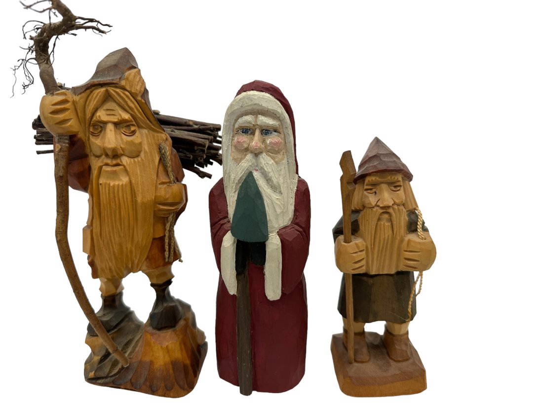 Lot Of 3 Wood Carved Statues / One Signed Ronna 95 Auction