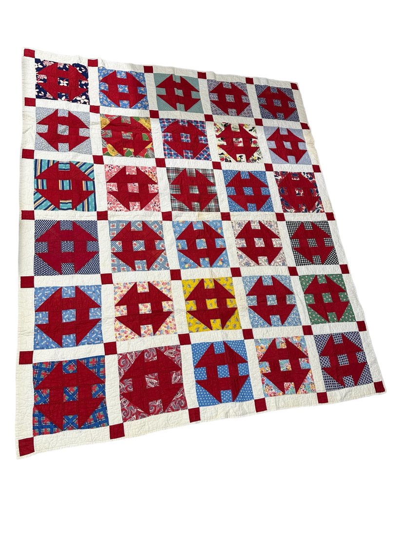 Awesome Quilt With Great Color: Good condition. No rips or tears. A few minor soiled spots.Measures 80 x 68 inches.