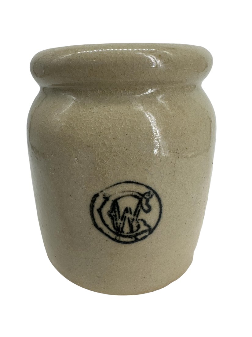Small Stoneware Crock Marked CW Inside Circle (1 of 2)
