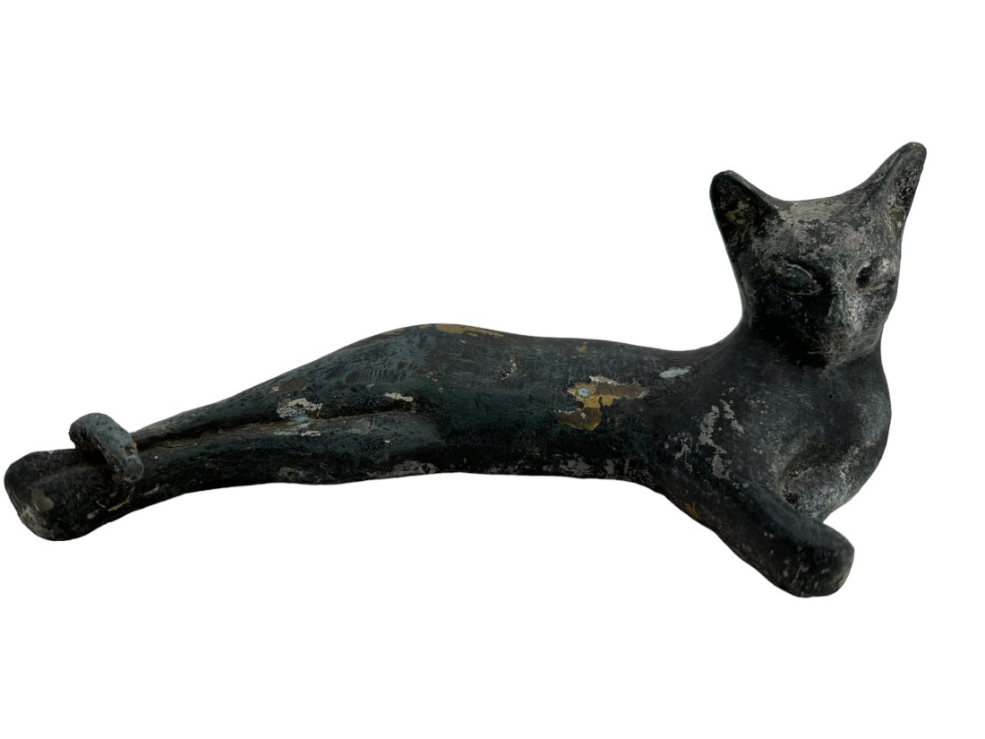 Vintage Painted Brass Cat Lay Down Statue (1 of 4)