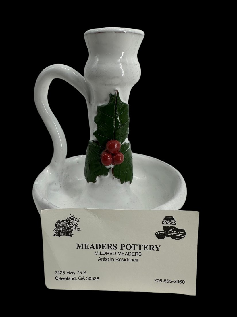 Mildred Meaders Holly Decorated Pottery Candle Holder (1 of 4)