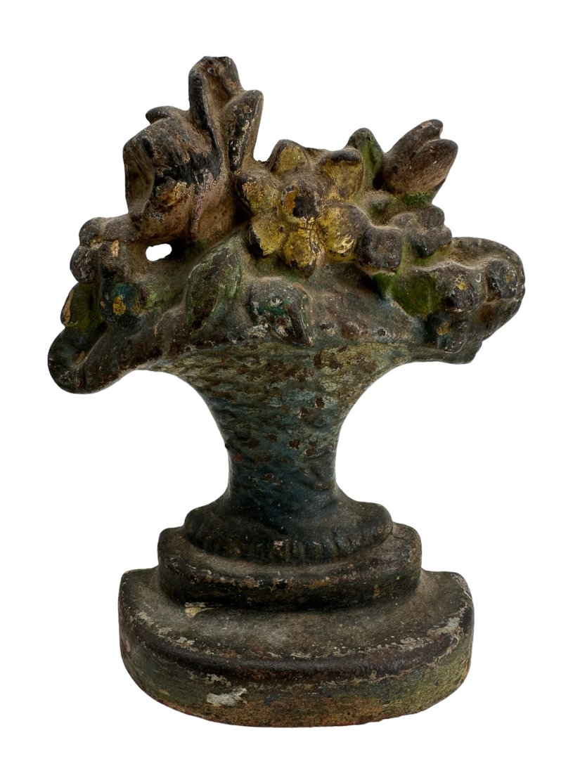 Antique Cast Iron Door Stop: Used condition with chippy paint. Measures 6.75 inches tall x 5.50 inches wide.