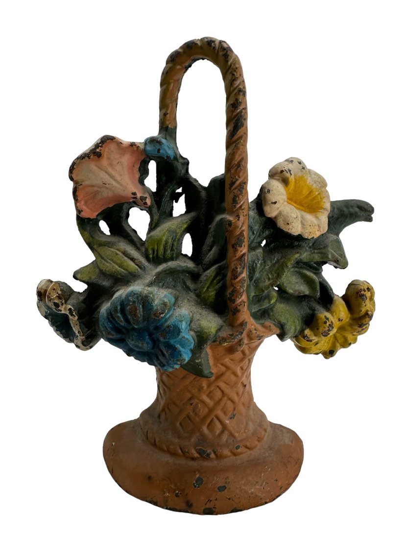 Antique Cast Iron Door Stop: Used condition with chippy paint. Measures 9.25 inches tall x 7.5 inches wide.
