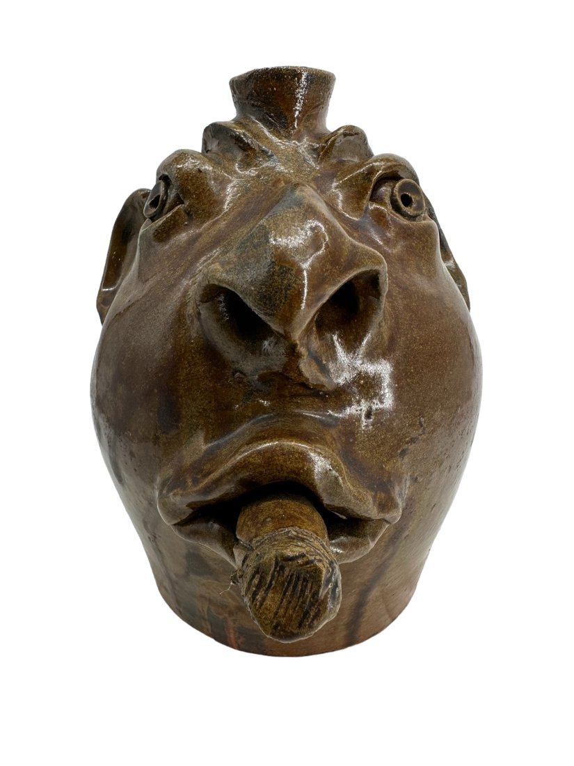 Brown's Pottery / Robert Brown Cigar Smoking Face Jug (1 of 5)