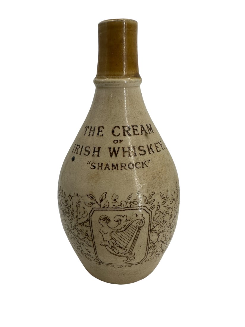 The Cream Of Irish Whiskey SHAMROCK Stoneware Jug: Good condition. One small chip on rim. Empty container.