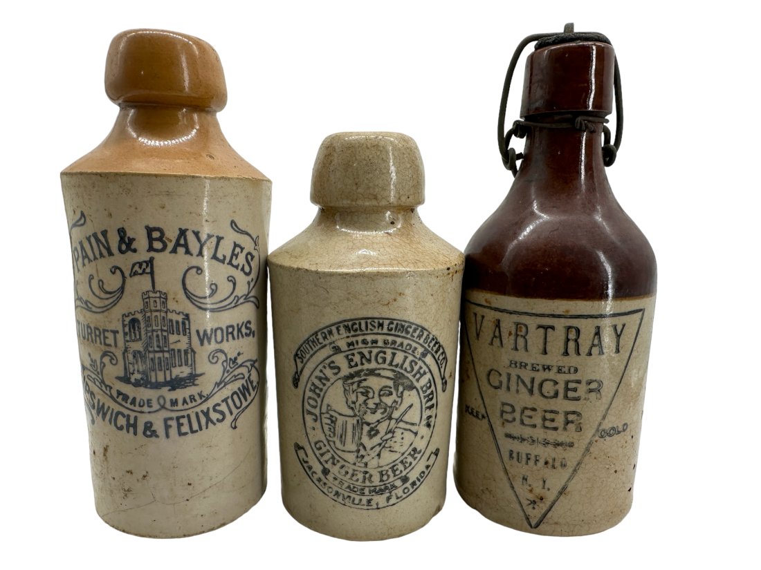 Lot Of 3 Ironstone Beer Bottles Johns English / Vartray / Pain & Bayles (1 of 3)